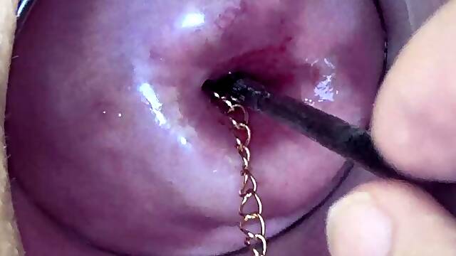 Extreme Asian Cervix Playing with Insertion Chain in Uterus