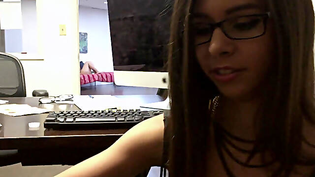 POV blowjob in the office from young Latinas Saya Song and Taylor Reed