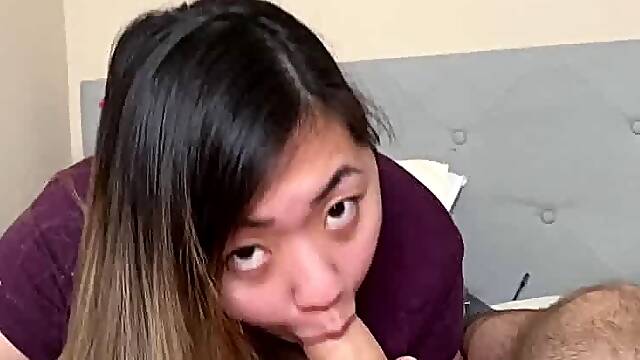 Beautiful Asian girl blows me and happily swallows