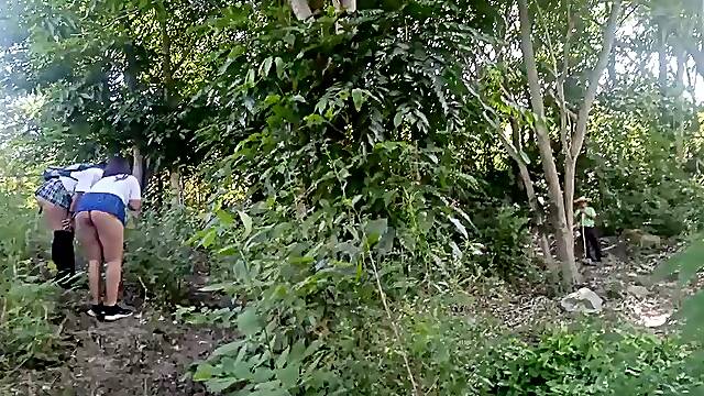 Two beautiful students in uniform get lost in the woods and meet a perverted old man and end up