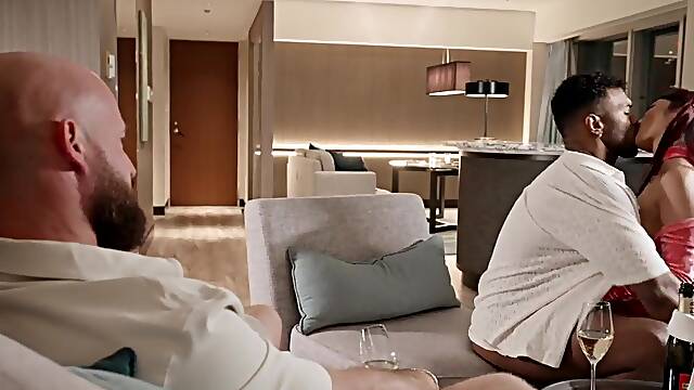 After reaching an agreement, Emiri's spouse shares her with his business partner. Tonight Emiri will be the one getting the superlatively good part of the deal.