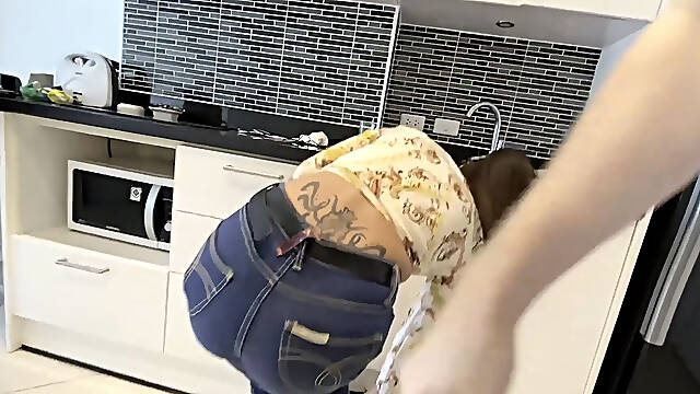 JohnTronX - Sexy thin Asian babe in jeans sucks my dick like a pro