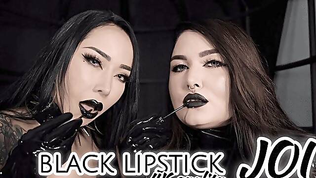 JOI and CEI in Black Lipstick - Lips and Mouth Fetish | Mistress Karino, Mistress Youko [4K MP4]