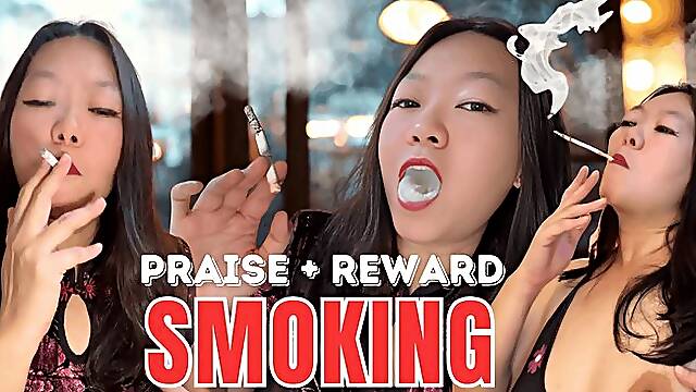 ChainSmoking Asian MILF JOI: Praising + Rewarding My Smoke Slave With 4 Cigarettes