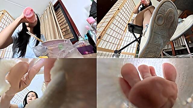 Smell the giantess feet while she eatVR360