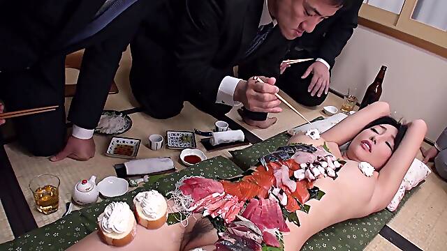 Japanese slut Haruka gets her hands on a bunch of hard dicks