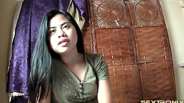 Asian prostitute strips and shows perky tits