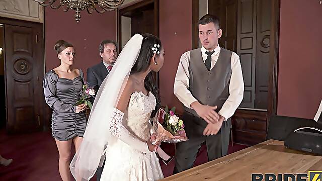 Small tits Asian bride Killa Raketa rides her best friend - cuckold